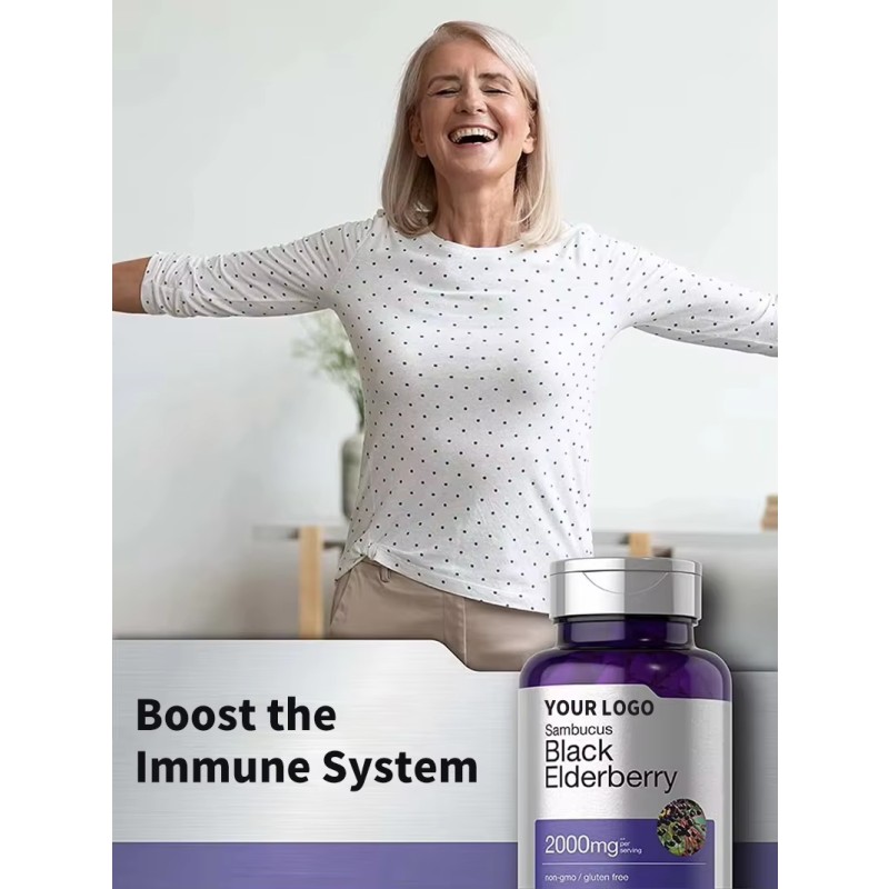 Vegetarian Supplement Black Elderberry Capsules Vitamin c and Zinc Vitamin Elderberry Supplement Immunity