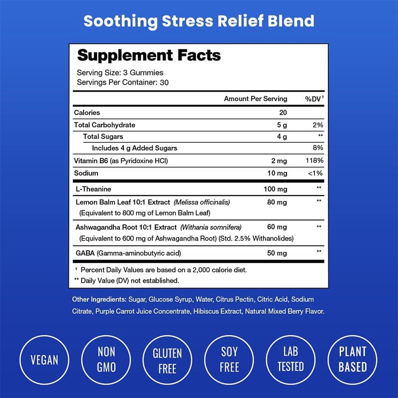 OEM Calm Gummies for Adults with L-Theanine, Ashwagandha, Vitamin B6 & Lemon Balm - Stress Relief & Mental Clarity Supplement