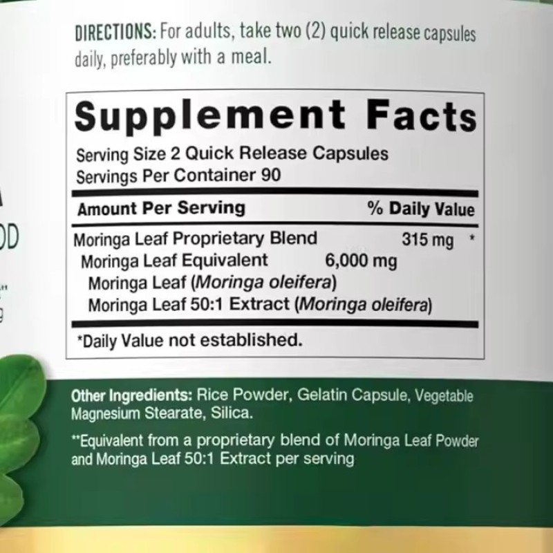 OEM Herbal Supplements Moringa Powder Capsules Support Digestion and Immunity Health Organic Moringa Leaf Extract Capsule