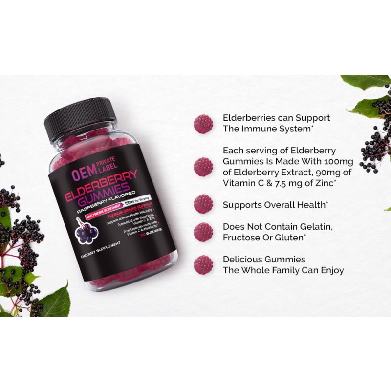 OEM Elderberry Gummies with 100MG Elderberry & 150% Vitamin C for Immune Support