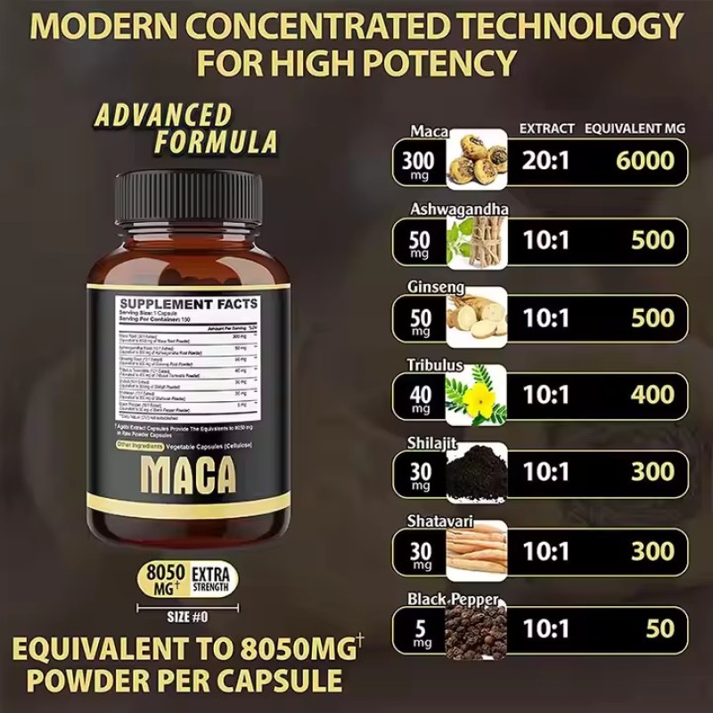 Ashwagandha & Organic Maca Root Capsules: Strong Man Herbal Supplement Designed for Adult Stamina, Hormonal Balance
