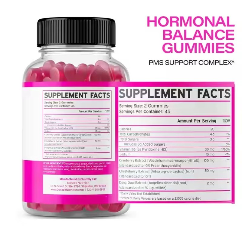 OEM Private Label Vitamins Hormonal Balance for Women Support Cramps Bloating Mood Gummies PMS Gummies