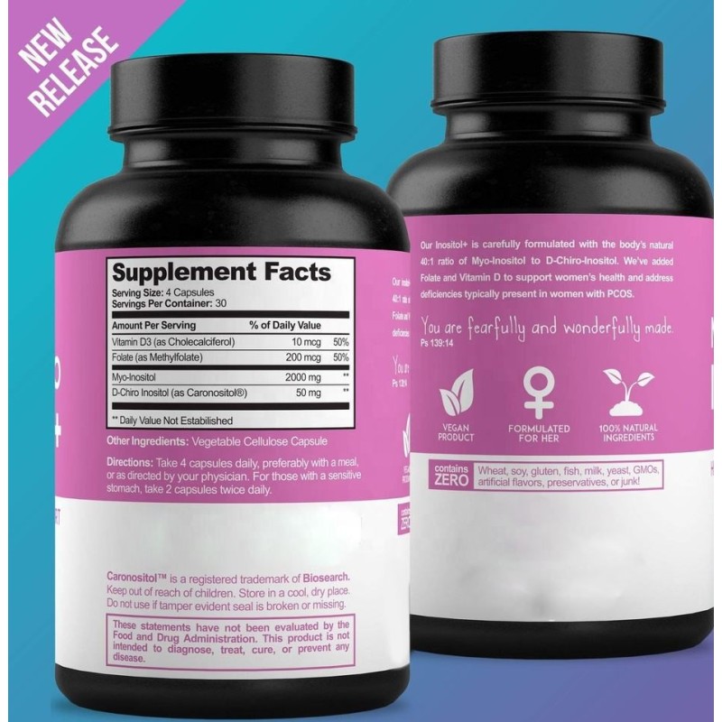 OEM Premium Myo-Inositol & D-Chiro Inositol Capsules for Women's Hormonal Balance with Folate Vitamin Supplement