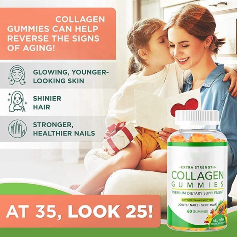 Extra Strength Collagen Biotin Glutathione Gummies for Anti-Aging Skin Nails Hair Improvement Vegan Supplement Adults 35+