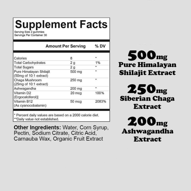 Hot Sale Vegan Shilajit Soft Candies - Chaga Ashwagandha Infused Vitamin Supplement for Immunity