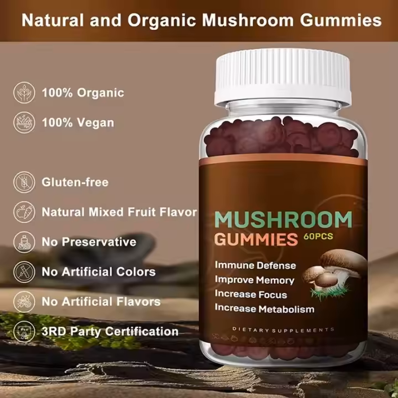 10-in-1 Organic Mushroom Gummies for Brain Focus & Immune Defense - Natural Vegan Supplement for Adults Kids