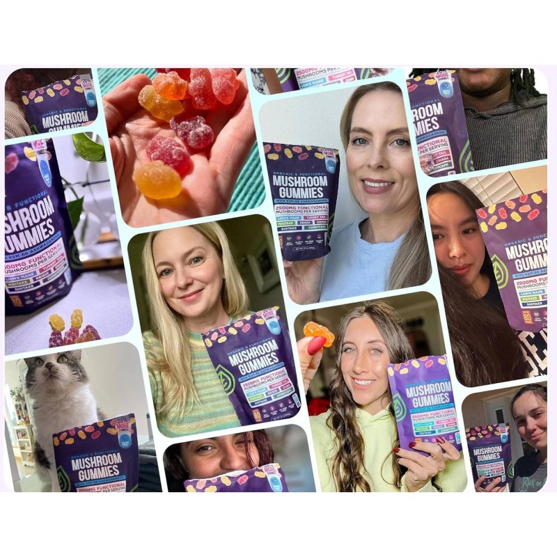 Organic Lions Mane Mushroom Gummies with Reishi, Cordyceps, and Chaga for Immune Defense and Cognitive Boost