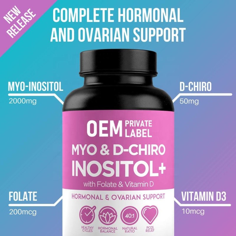 OEM Premium Myo-Inositol & D-Chiro Inositol Capsules for Women's Hormonal Balance with Folate Vitamin Supplement