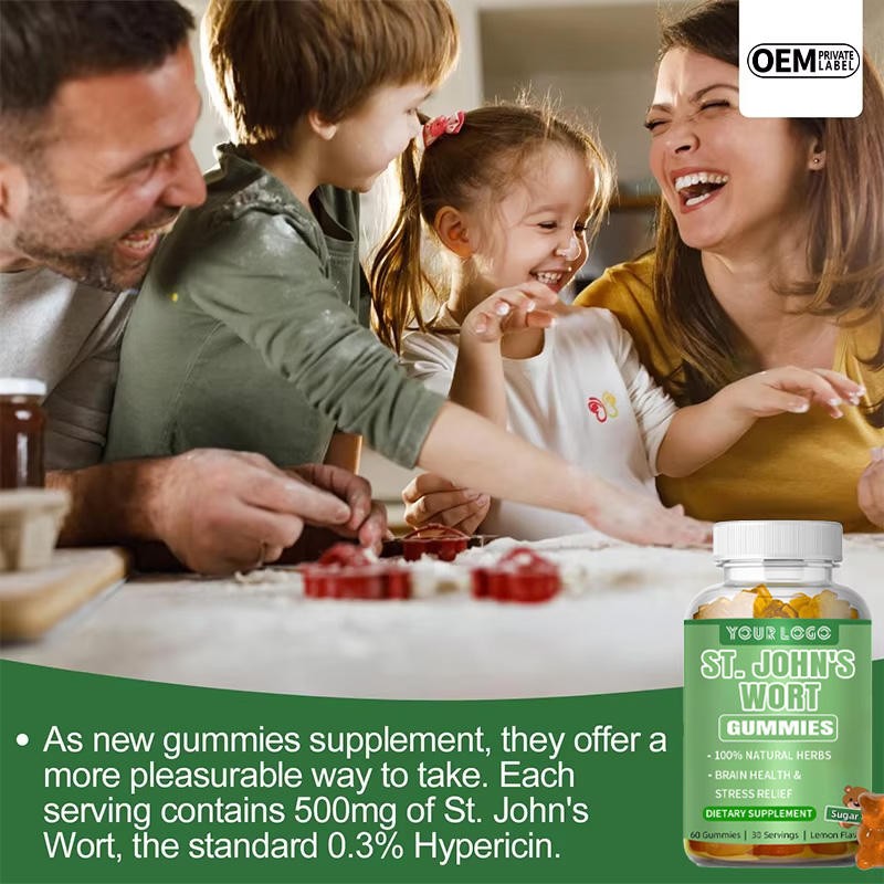 Lemon Flavored St. John's Wort 300mg Chewable Gummies: Herbal Stress Relief & Mood Support for Anxiety Adults