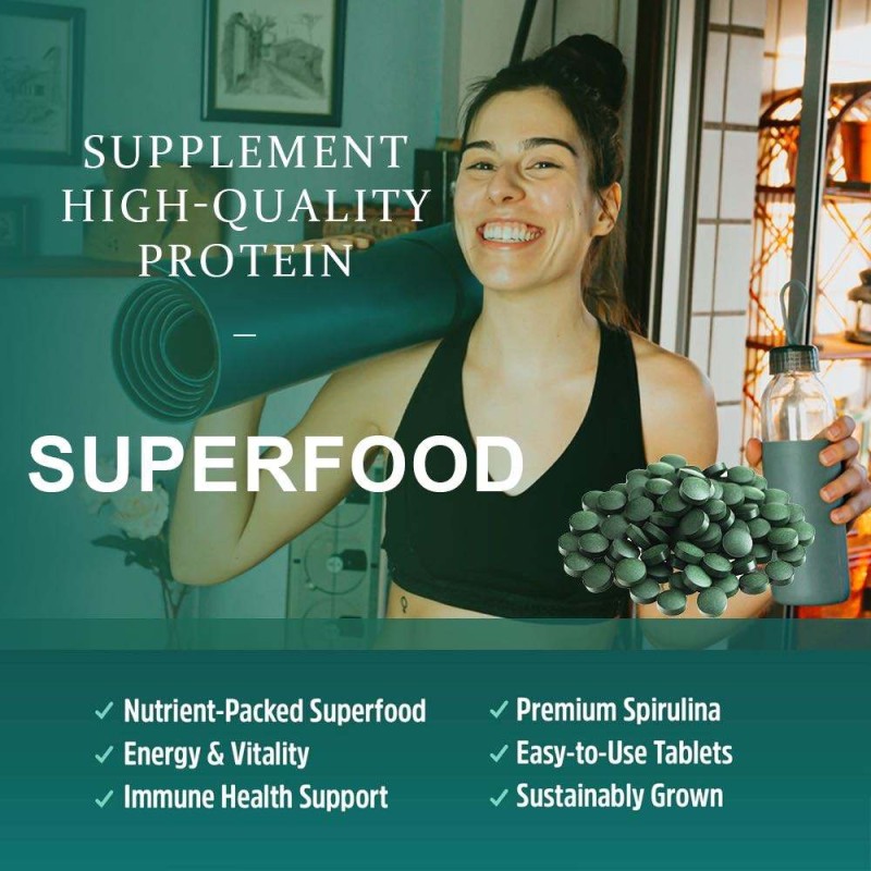 Organic Non-GMO Spirulina Tablets - Raw Superfood for Energy Boost, Immune Support & Detox