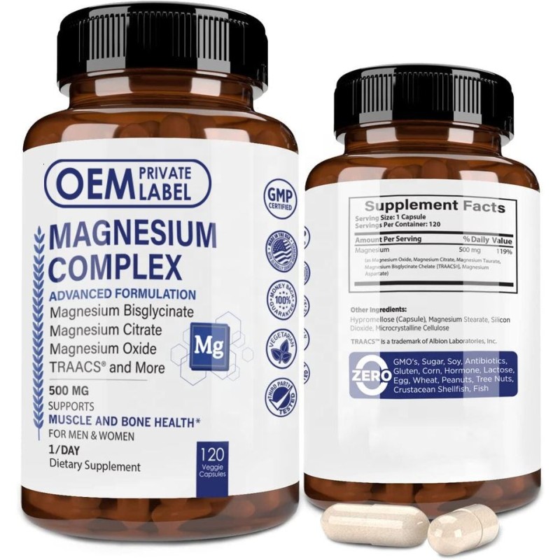 Premium Magnesium Complex 500mg Capsules  High Absorption Supplement for Sleep, Muscle Relaxation & Leg Cramps Relief