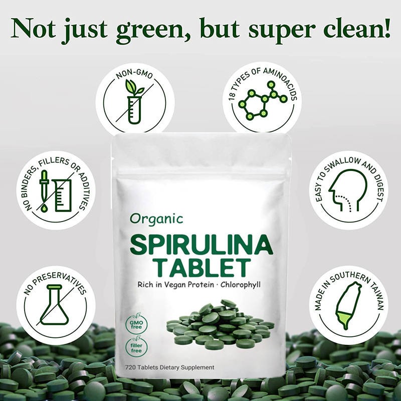Premium Organic 2000mg Spirulina Chlorella Tablets Custom OEM/ODM Bulk Vegan Superfood Supplement for Adults Vitamins