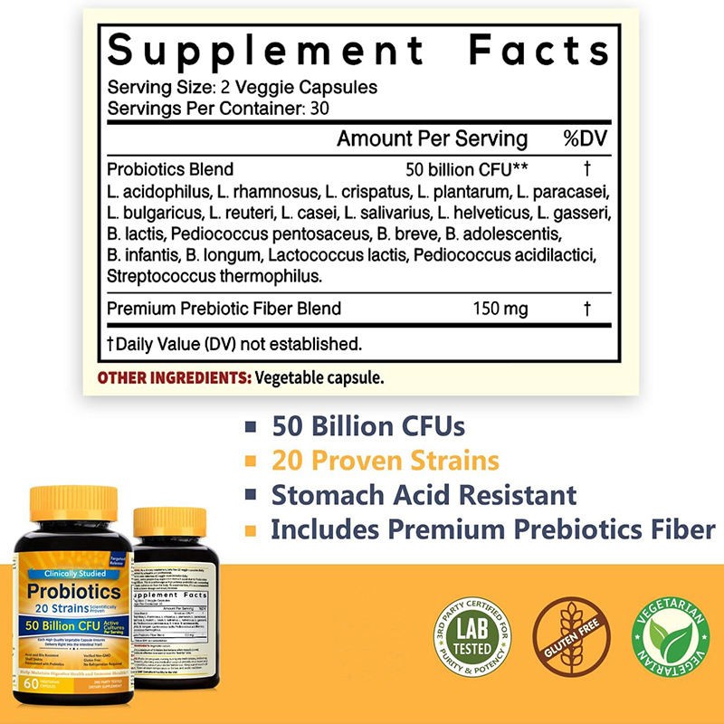 Women's Supplements Support Digestive Health Probiotic Supplements 50 Billion CFU Probiotic Capsules