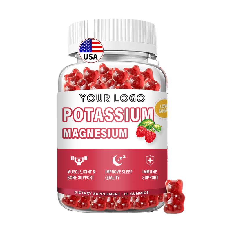 Adult Potassium Magnesium Complex Gummies 250mg Citrate - Leg Cramp Relief & Muscle Support Raspberry Flavor