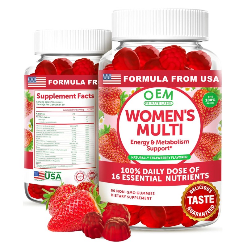 ODM Women Multivitamin Gummies for Energy Metabolism with 100% Daily Value of 16 Essential Vitamins and Minerals