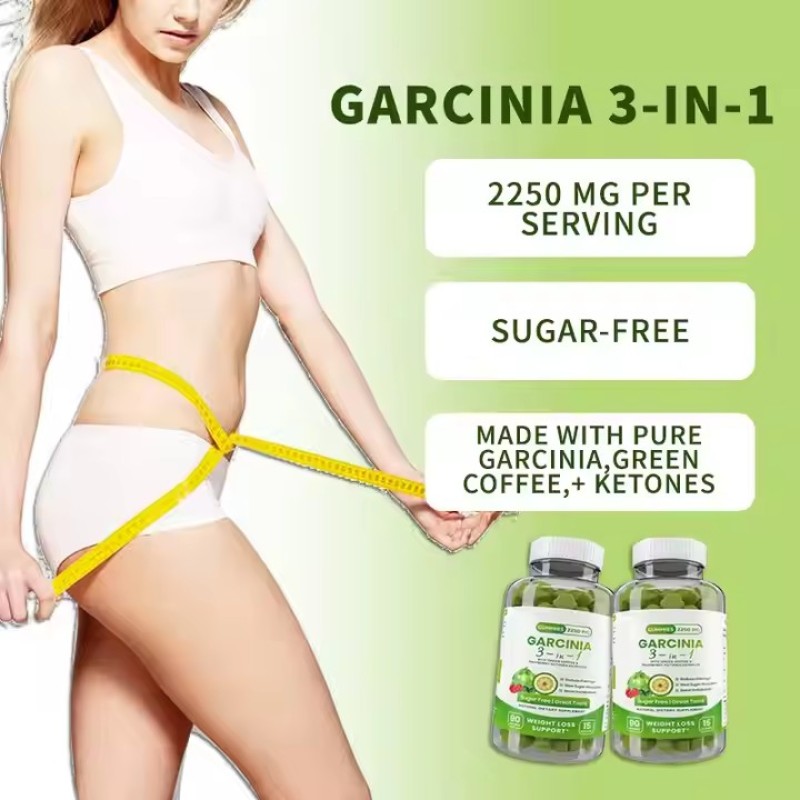 OEM Weight Management 3-in-1 Garcinia Gummy Candy with Green Coffee & Raspberry Ketones Boosts Motabolism Slow Sugar Absorption