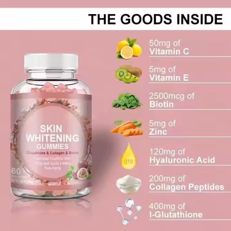 Skin Whitening Vitamin Collagen Gummies Sugar-Free Gummies Candy for Adult Skin Brightening Dosage for Newborn Not Applicable