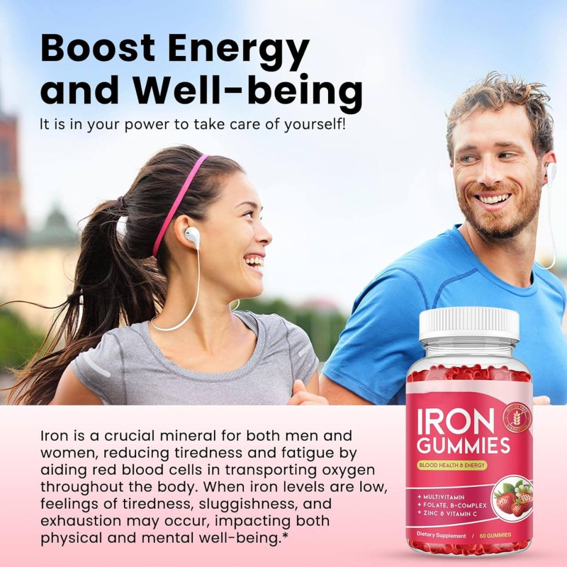 Iron Soft Candy Iron Supplements Zinc Vitamin B Complex CB12 Folic Acid Blood Cleanser Energy Support