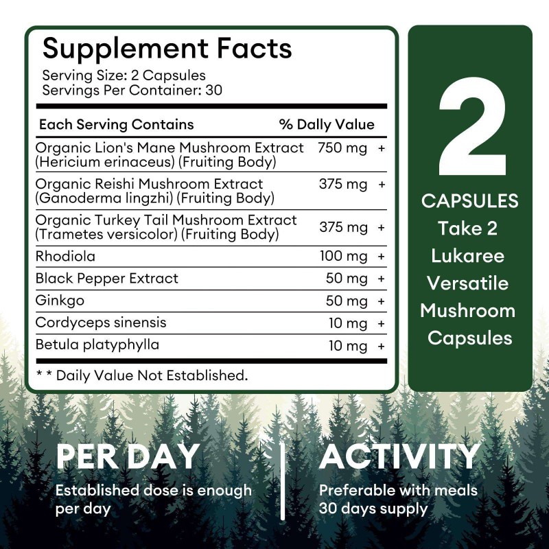Premium Mushroom Supplement Capsules for Immune Health - Lions Mane, Turkey Tail, and Mushroom Coffee Powder