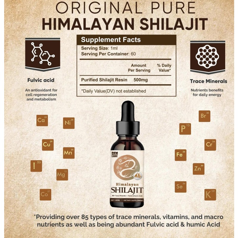Pure Himalayan Organic Shilajit Resin Drops with 85 Trace Minerals & Fulvic Acid