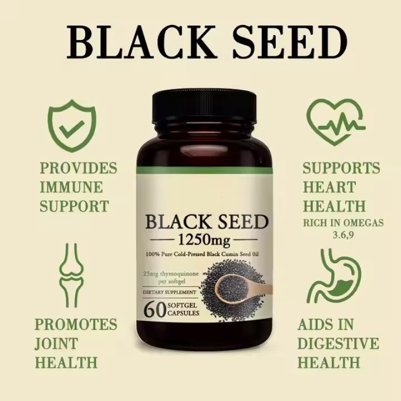 Private Label Natural Black Seed Softgels Capsules Boost Immunity for Women Men Pure Black Cumin Seed Oil Soft Capsules