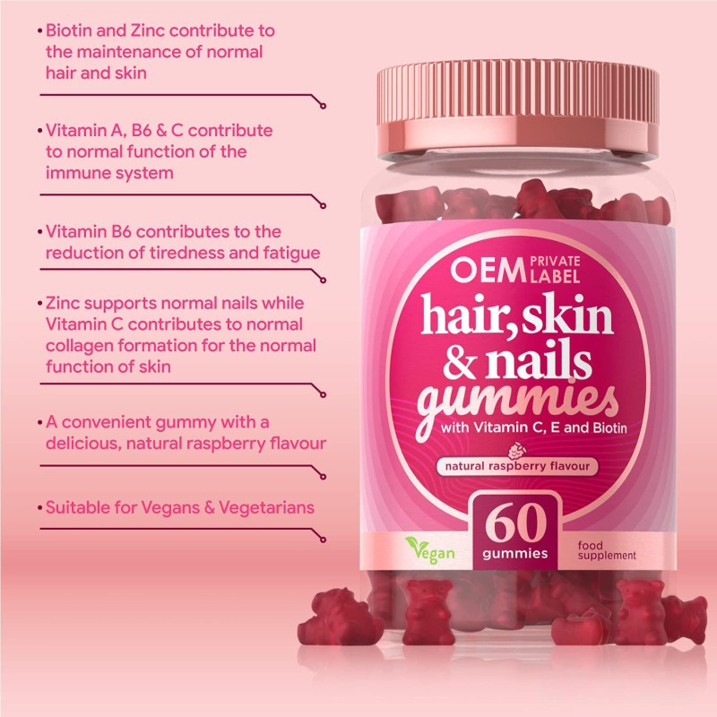 Private Label Vegan Collagen Gummies with Biotin & Vitamins for Hair, Skin, and Nails