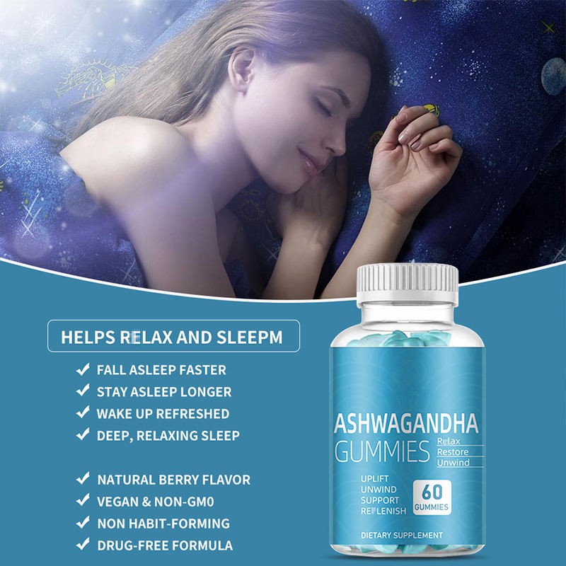 OEM Private Label Ashwagandha Gummies for Stress Relief and Relaxation Vegan Supplement 60 Gummies