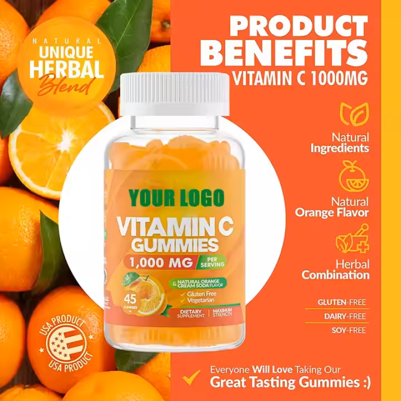 High Potency 1000mg Vitamin C Gummies with Herbal Extracts for Immune Support Adults & Children Vegetarian Gummy Supplement