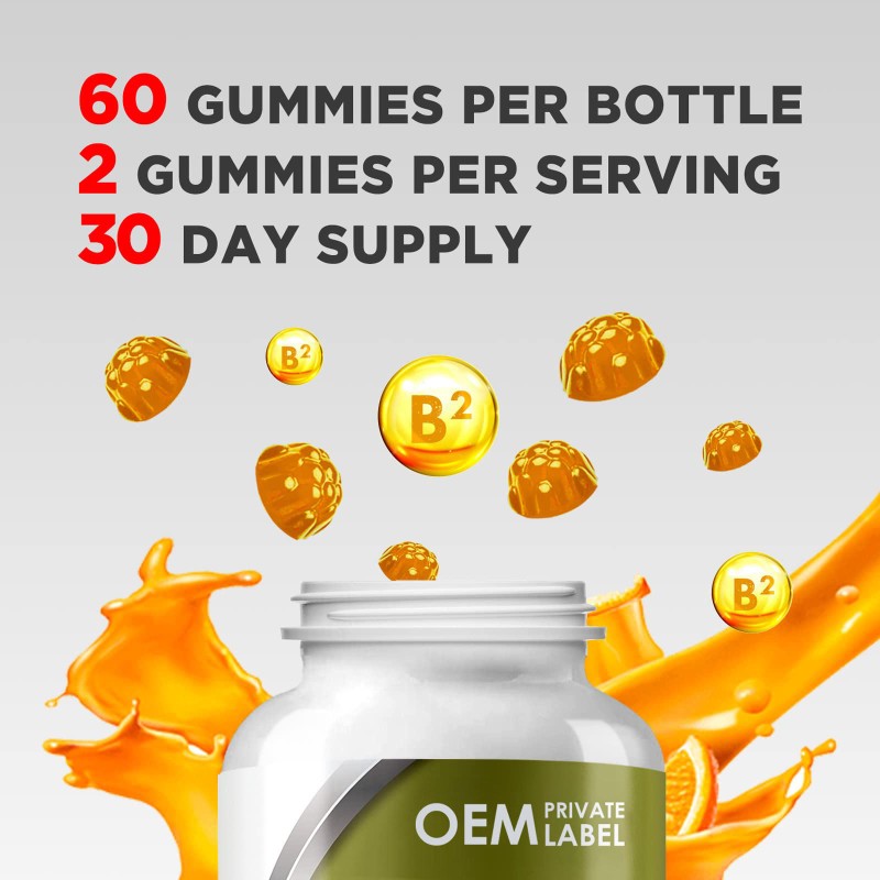 OEM Private Label Riboflavin Gummies Herbal Supplements for Stress Relief and Energy Support Vitamin B2