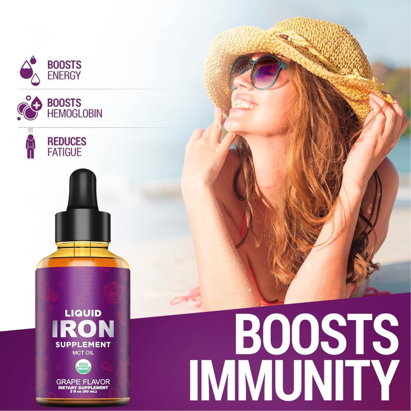 Organic Iron Liquid Drops -Ferrochel & MCT Oil, Energy Boost for Daily Vitality