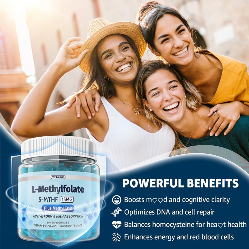 15mg L-Methylfolate Gummies W/ Methyl B12 & B Complex - MTHFR Support, Homocysteine Balance & Cognition - Methylated Vitamins