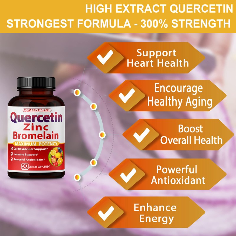 Premium High Purity Quercetin 98% with Zinc Capsules  Powerful Antioxidant for Enhanced Energy & Overall Health