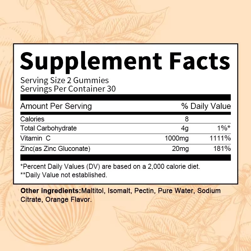 Vitamin C & Zinc Gummies 60Pcs - High Potency Immune Support & Antioxidant