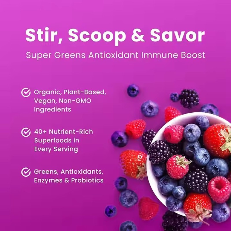 Labelled Organic Super Green Powder Drink Food Supplement Probiotics and Fiber As Dietary Fiber Supplement