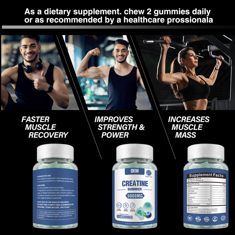 Creatine Monohydrate Sugar-Free Gummies for Energy & Muscle Growth - Liquid Filled, Natural Ingredients, Custom Flavors