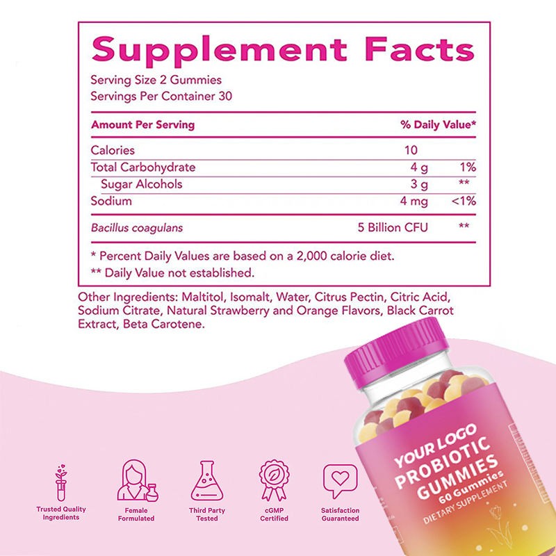 Herbal Supplement Women's Probiotic Gummy Candy Ulmus Rubra Women's Probiotic Blend Promoting Digestive Health Adult