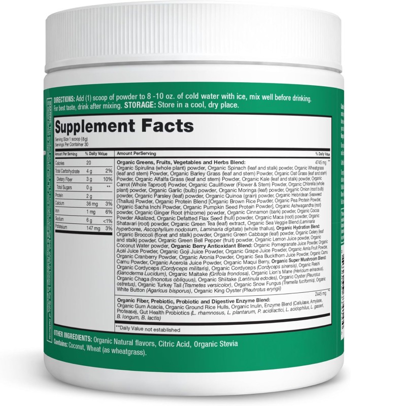 OEM Organic Super Greens Powder with Probiotics, Enzymes, Vitamins for Detox and Digestion