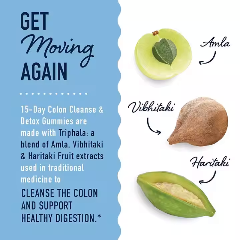 Triphala Colon Cleanse Gummies - 15 Day Digestive Support Supplement for Occasional Constipation & Bloating Relief -
