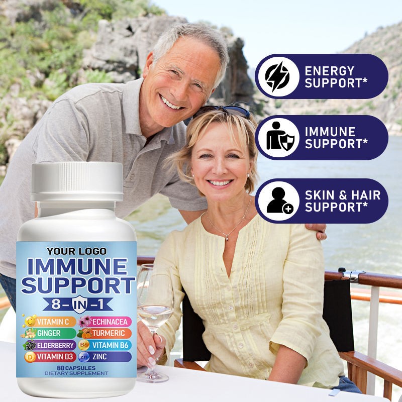 8-in-1 Immune Defense Booster Capsules: Zinc , Vitamin D3 , Vitamin C, Turmeric Curcumin Ginger for Adults Immunity Support
