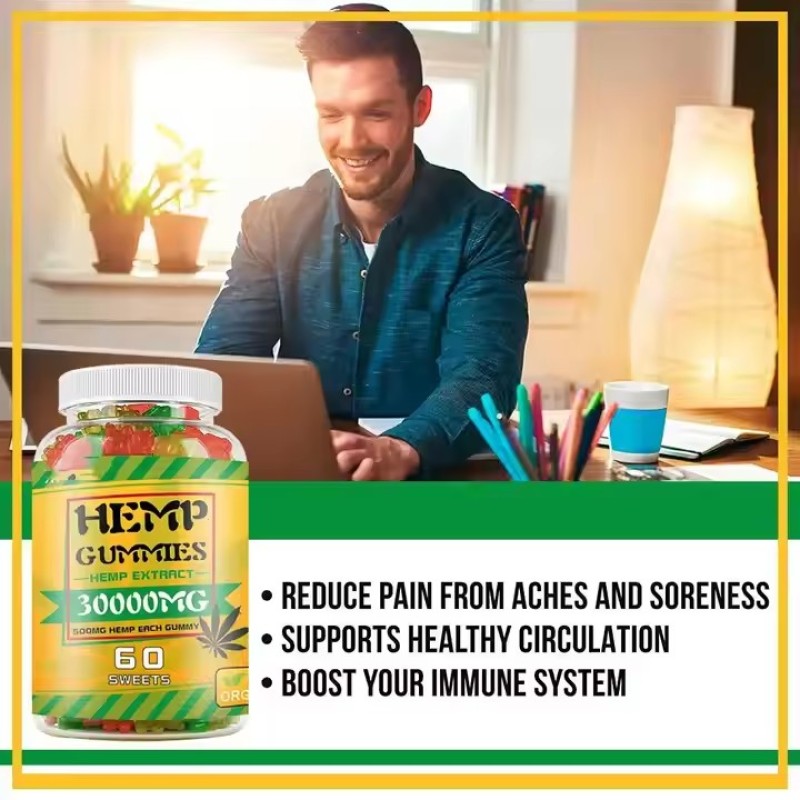 3000Mg Hemp Gummies with Vitamin E and B Supplements Sugar-Free Immune System Boost for Adults Brain Development