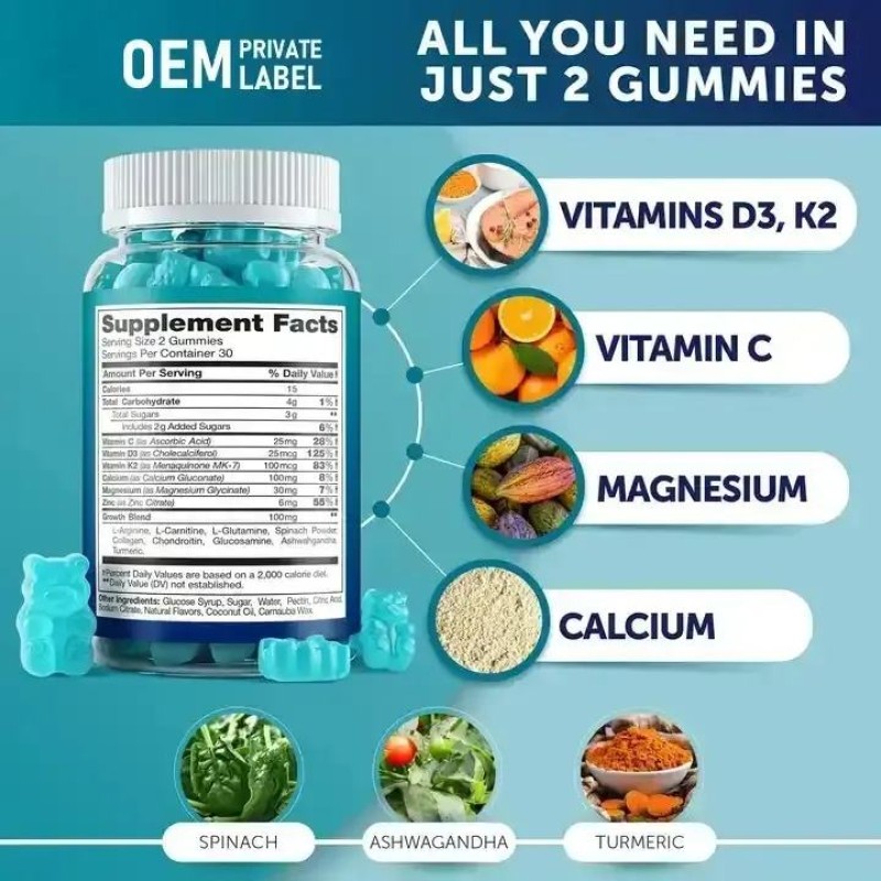 Calcium Magnesium Gummies With Vitamin D3 K2 and C for Bone Health Sugar-Free Vegan 60 Gummies