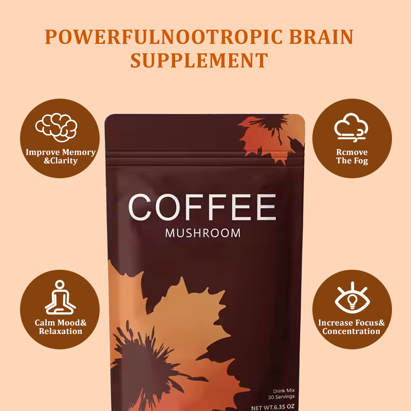 OEM Instant Mushroom Coffee Powder with Lions Mane, Chaga, and Cordyceps for Focus and Energy 300g