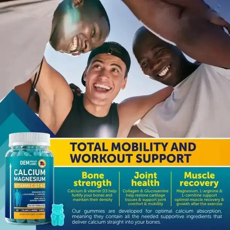 Calcium Magnesium Gummies With Vitamin D3 K2 and C for Bone Health Sugar-Free Vegan 60 Gummies