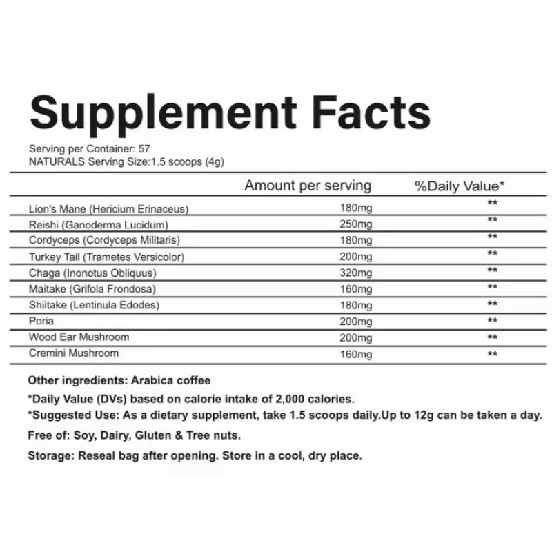 Natural Organic Mushroom Mix Coffee OEM Instant Lion's Mane Mushroom Coffee Mushroom Extract Lion's Mane Coffee Powder