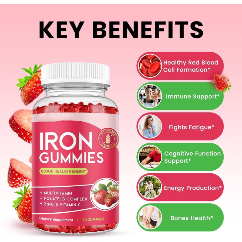 Iron Soft Candy Iron Supplements Zinc Vitamin B Complex CB12 Folic Acid Blood Cleanser Energy Support