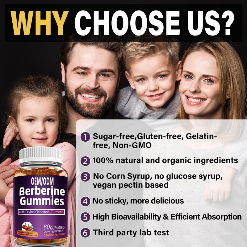 Berberine Gummy Candy with Ceylon Cinnamon Turmeric Extract Sugar-free Hydrochloric Acid Supplement