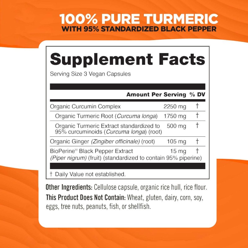 Organic Turmeric Curcumin Pills - Gluten-Free, Antioxidant & Heart Health, Daily Wellness Supplement