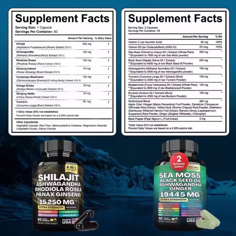 Himalaya Shilajit Seaweed Black Seed Oil Ashwagandha Ginger  Shilajit Seaweed Capsules All-in-one Immune Booster