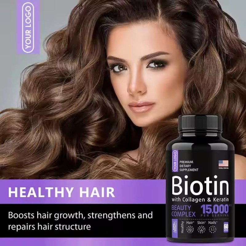 Private Label Biotin Keratin Collagen Pills Organic Biotin Capsules for Hair Skin and Nails Vitamins Biotin Supplement