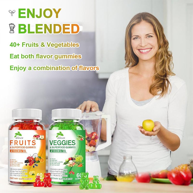 Fruit Vegetable Gummies Overall Wellness Vitamin for Adult and Vitamin Gummies for Adult and Kids Veggies Gummy